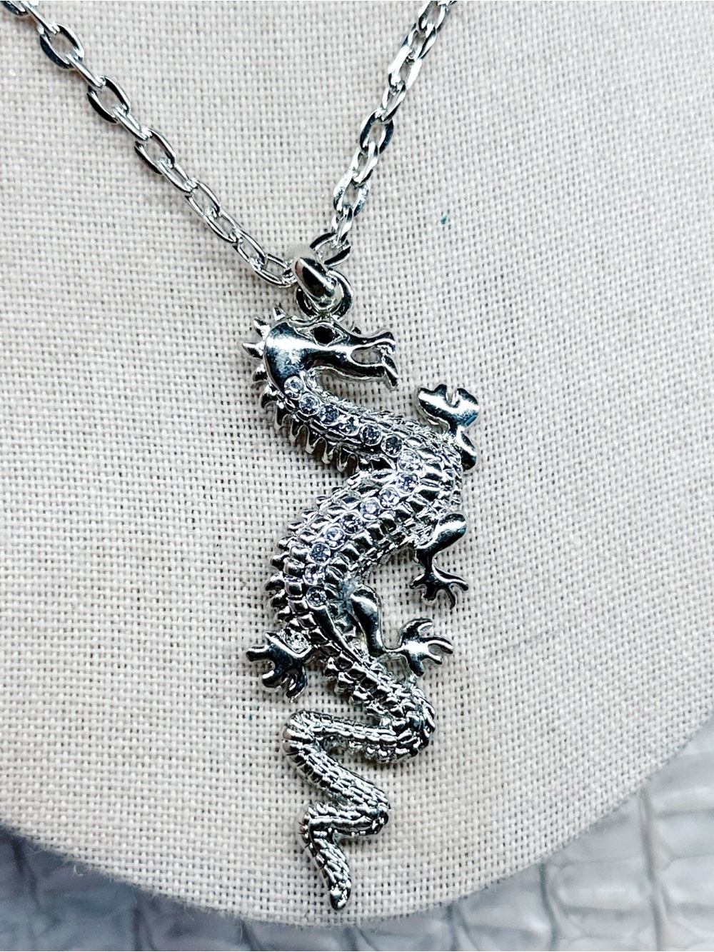 1050mc. Silvertone Dragon Necklace View 3